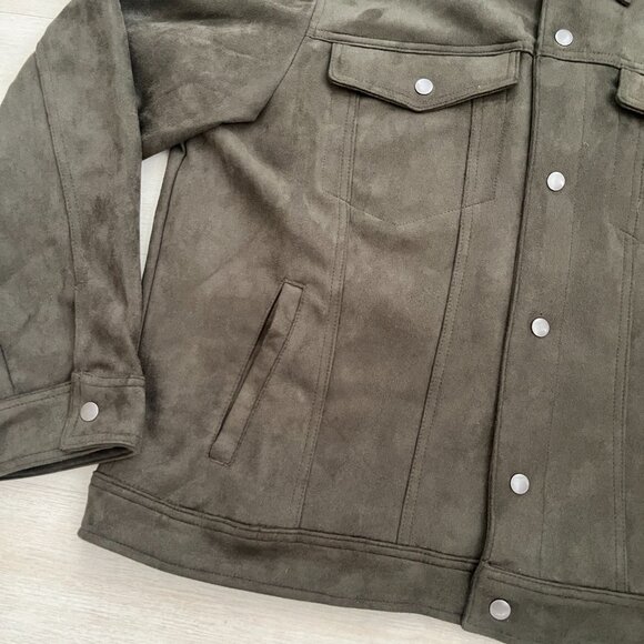 Goodfellow & CO Men's Olive Green Faux Suede Trucker Jacket Size XL - Picture 5 of 6